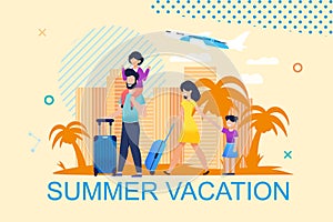 Family Summer Vacation Lettering Cartoon Banner