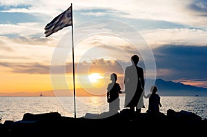 Family sunset silhouette