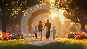 Family Sunset Stroll 3D Illustration