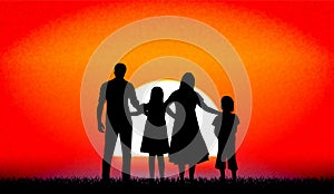 Family at sunset vector illustration