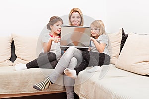 Family surfing or browsing internet together