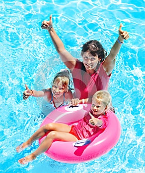 Family in swimming pool.