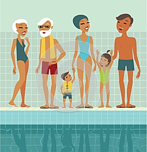 Family in swimming pool