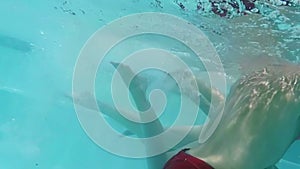 Family swimming in pool