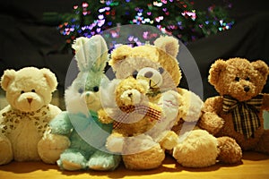 A family Teddy Bears and an Easter Bunny stuffed toys