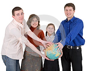 Family and terrestrial globe photo