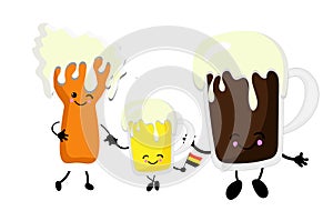 Family of three beers. light, dark and not crafting. White background with german flag. characters with eyes, legs and a snoop