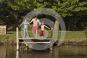 Family About To Jump In Water