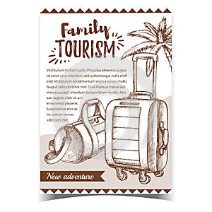 Family Tourism Luggage On Advertise Poster Vector