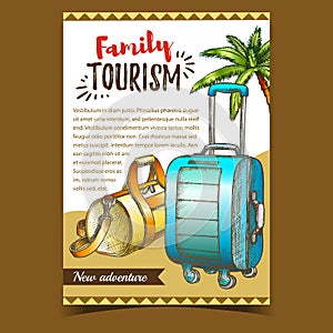 Family Tourism Luggage On Advertise Poster Vector