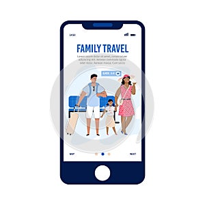 Family tourism and traveling mobile app, sketch vector illustration isolated.