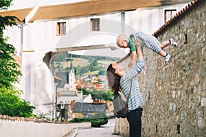 Family of Tourists in Cesky Krumlov, Czech Republic, Europe