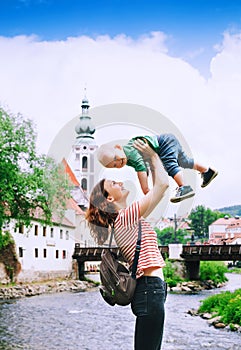 Family of Tourists in Cesky Krumlov, Czech Republic, Europe