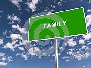 family traffic sign on blue sky