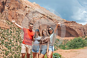 Family on trail at Fire Valley in Utah