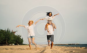 Family travel on beach, Family with car road trip at sea on summer