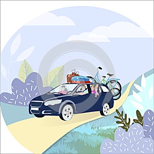 Family travel by car with bike