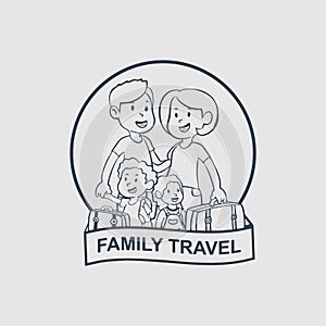 The family travel coloring page illustration