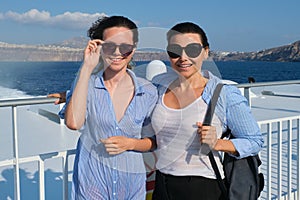 Family travel luxury cruise vacation, mother and teenage daughter enjoy sea trip