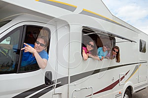 Family travel in motorhome (RV) on vacation photo