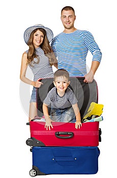 Family Travel Suitcase, People and Vacation Luggage, Child Bag