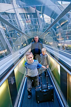 Family travelling in airport