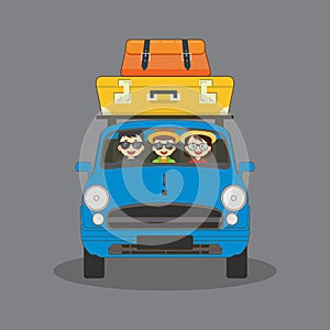 Family Travelling By Car Illustration