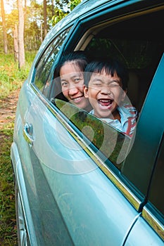 Family travelling by car on vacation. Outdoors