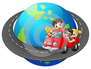 Family travels with the car around the world