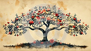 a family tree artwork showcasing the lineage of a family, delicately designed with a neutral backdrop, capturing their photo