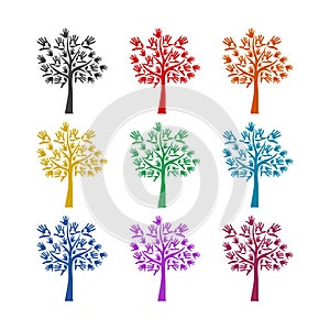 Family tree with avatars color icons set isolated on white background