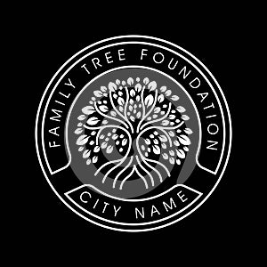 Family Tree of Life Stamp Seal Emblem Oak Banyan Maple logo design vector