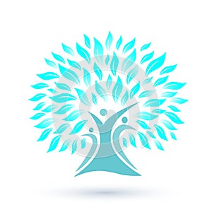 Family Tree Logo with blue leaves on white background