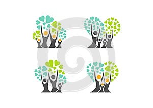 family tree logo,family heart tree symbols,parent,kid,parenting,care,health education set icon design vector