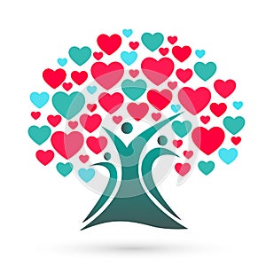 Family tree logo, family, parent, kids, heart, love, parenting, care, symbol icon design vector