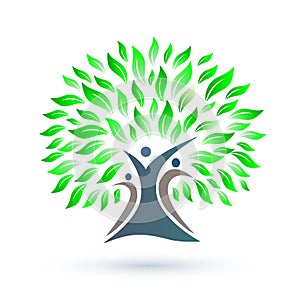 Family Tree Logo with green leaves on white background