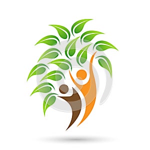 Family tree logo people green leaves plant happy growth tree icon