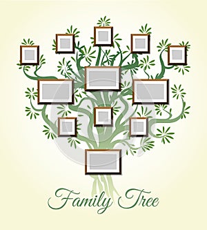Family tree with photo frames vector illustration. Parents and children pictures, dynasty of generations