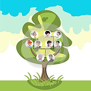 Family tree with portraits of relatives