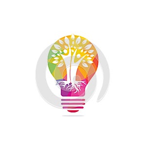 Family Tree Roots And Light bulb Icon Logo Design.