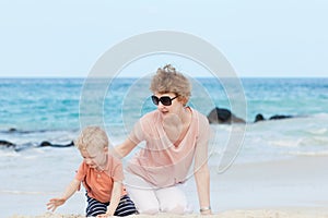 Family of two at the beach