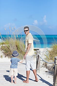 Family of two at the beach