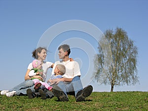 Family with two children. spring