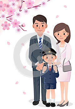 Family under cherry blossom trees