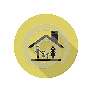 family under the roof of the house long shadow icon. Simple glyph, flat vector of FAMILY icons for ui and ux, website or mobile