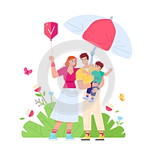 Family under umbrella. Safety feeling parents and children, private life medical insurance health protection security