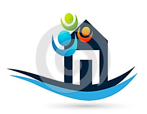 Family union happy life Home house with care icon logo illustrations