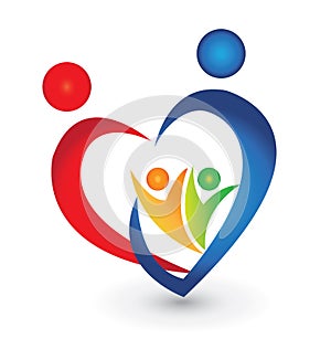 Family union in a heart shape logo