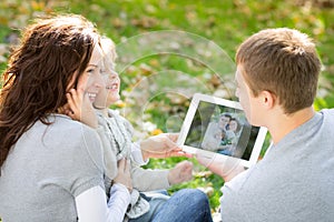 Family using tablet PC