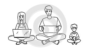 family using technology vector photo